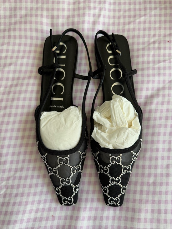 Gucci Shoes - Gucci Black Crystal-Patterned Pointed Slingback Flats size 39: never worn